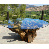 Atlas glass & carob dining table